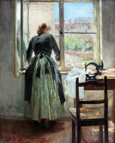 At the Window (Seamstress Looking Out of a Window) by Fritz von Uhde